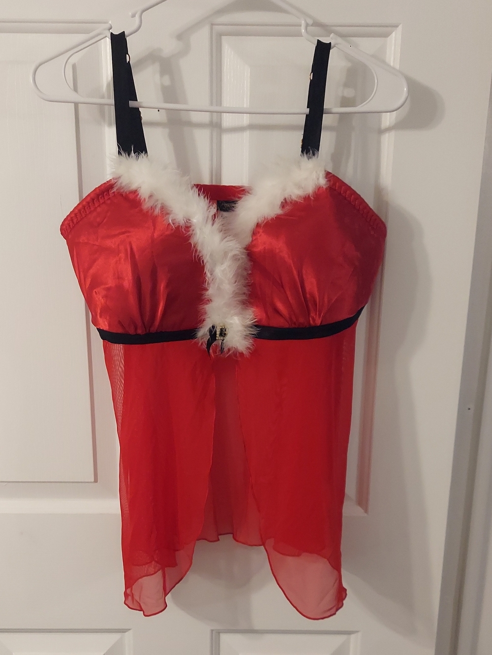 Women's Red Holiday Chemise with White Faux Fur Trim